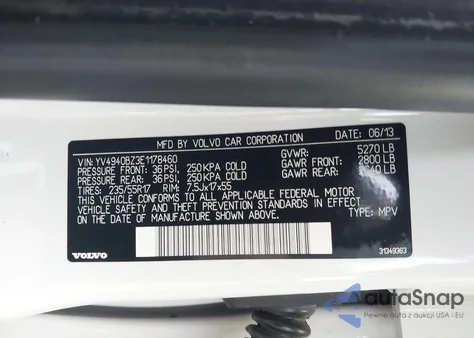 2014 Volvo Xc70 3.2 z USA, uszkodzony, nr VIN YV4940BZ3E1178460